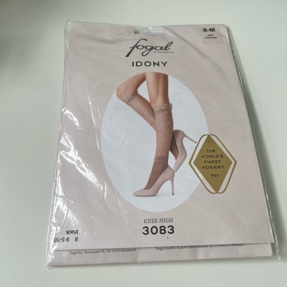 Fogal Idony Black Knee High Semi Opaque Hoisery size S/M